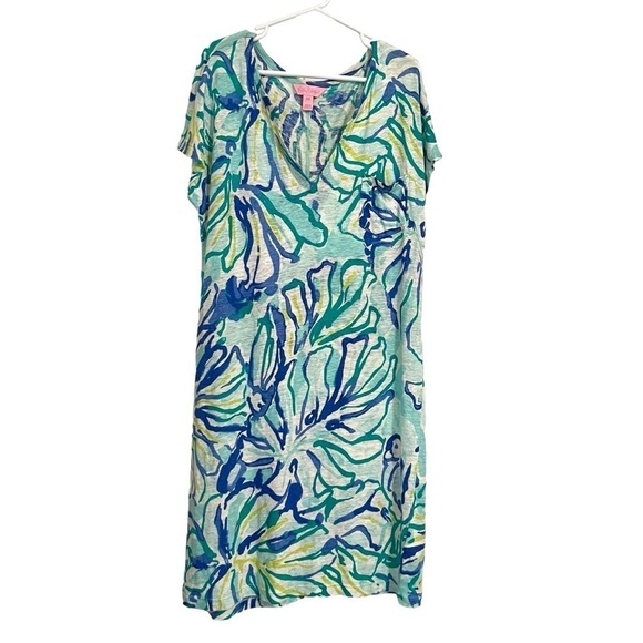 Lilly Pulitzer Linen Duval Dress in Pool Blue Stay Cool Dress Cover-Up Size XXS - Picture 3 of 12
